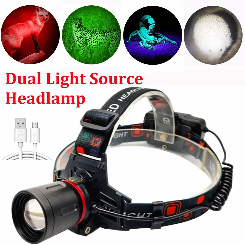 Outdoor Camping Adventure Lamp - F2 Green/Red/UV Led Head Light Headlamp