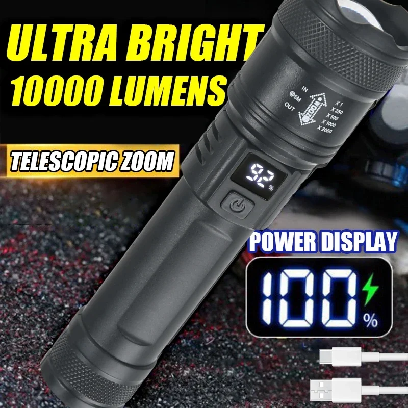 Outdoor Camping Adventure Lamp - 9900LM Powerful LED Flashlight Battery Display