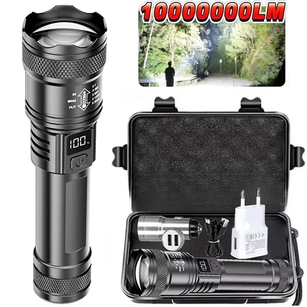 Outdoor Camping Accessories - Rechargeable LED Flashlight Zoomable Torch with